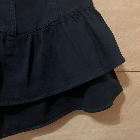 Mother The Pixie Minx Mini Skirt Pitch Black Ruffle Tiered Denim Button Size 27 - Picture 11 of 14